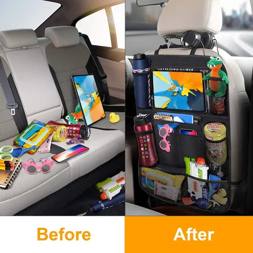 Vista 2 de Tianle Organizador de coche para asiento trasero – Organizador de coche premium con soporte de mesa de 10 pulgadas, 9 bolsillos, artículos