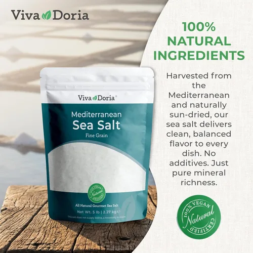 Vista 6 de Viva Doria Sal marina mediterránea, grano fino, 5 lb