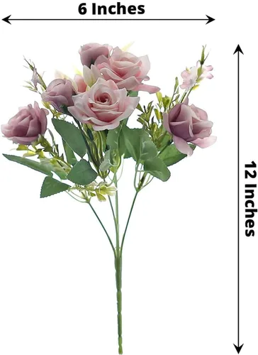 Vista 3 de Efavormart - 4 arbustos Ramo de novia de seda artificial de 12 pulgadas de rosa polvorienta, flores sintéticas