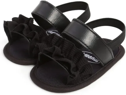 Vista 5 de GDSDYM Sandalias de verano para bebés y niñas con lazo de flor, suela suave, zapatos de vestir para cuna para recién nacidos