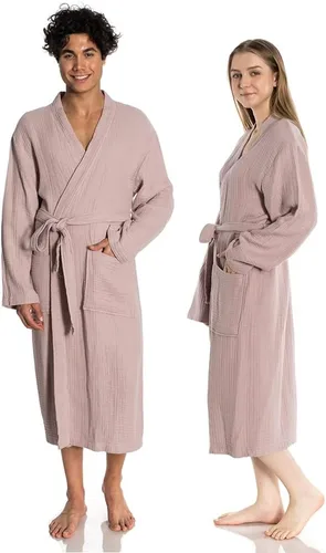 Vista 3 de Bata de baño unisex de muselina turca, 100% algodón, suave, absorbente, lavado de ropa natural
