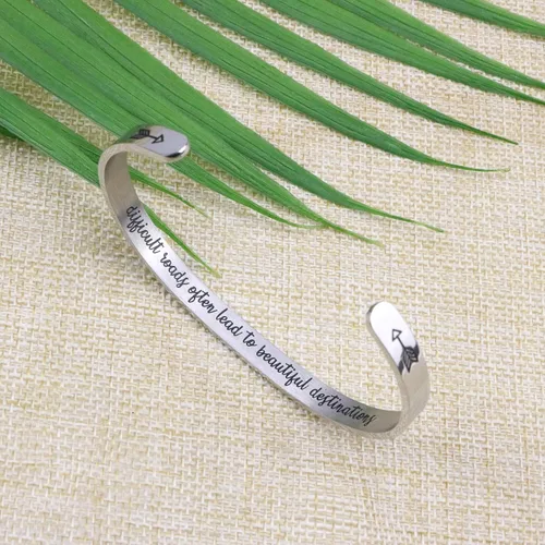 Vista 5 de Joycuff - Brazaletes inspiradores para mujer, grabados, regalo personalizado para mujer, mantra, joyería de cumpleaños, acero inoxidable, Plateado