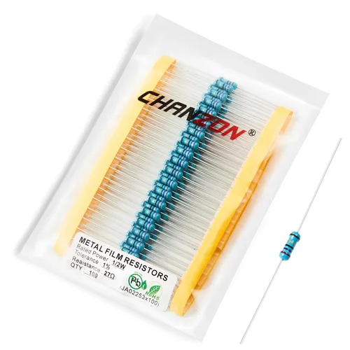 Vista 8 de Chanzon 100pcs 1/2W (0.5W) 1 Ω ohmios Resistencia fija de película metálica 0.01 ±1% Tolerancia 1R MF Orificio pasante Resistencias limitadoras