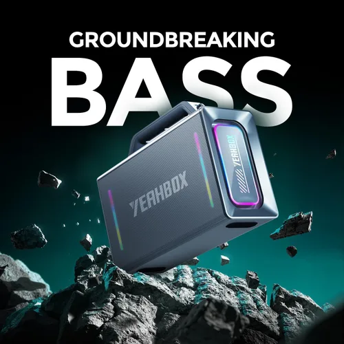 Vista 4 de Yeahbox Thunder 500 Altavoz de Fiesta – Sistema PA Bluetooth de Potencia Máxima de 200W con Micrófonos Inalámbricos Duales, Tarjeta de Sonido DSP