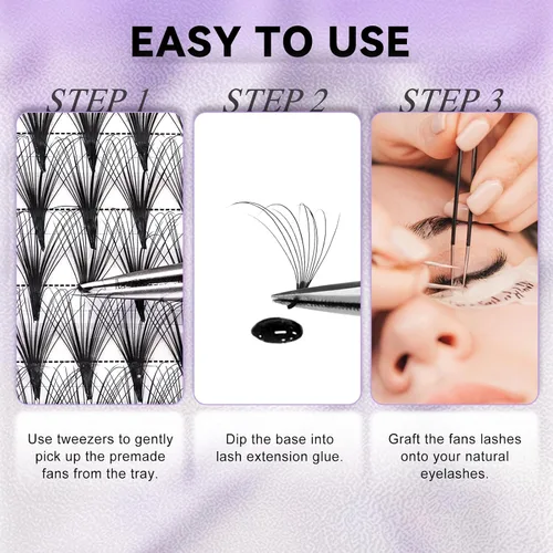 Vista 76 de FADLASH Extensiones de pestañas postizas en abanico con base puntiaguda 10D, extensiones de pestañas postizas de tallo medio, extensiones