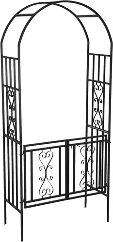 Vista 10 de Cenador de pérgola de metal, 100 pulgadas de alto x 45 pulgadas de ancho, arco de jardín para ceremonia de boda, fiesta, plantas de hierro curvado