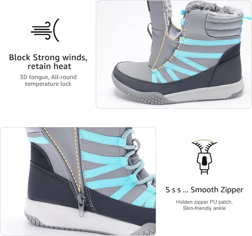 Vista 4 de STQ Botas de invierno para caminar para mujer, con cremallera, ligeras, acogedoras, botines con cordones