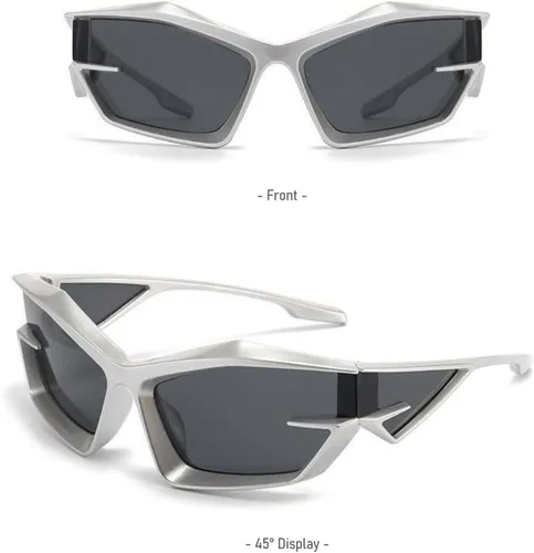 Vista 5 de Cool Futuristic Y2K - Gafas de sol para hombres y mujeres, deportes envolventes alrededor del escudo de ojo de gato, lentes de sol espaciales