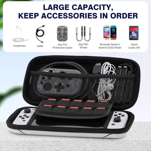 Vista 3 de MoKo Funda de transporte para Nintendo Switch modelo OLED 2021Nintendo Switch, funda de transporte portátil de viaje con 10 ranuras para tarjetas