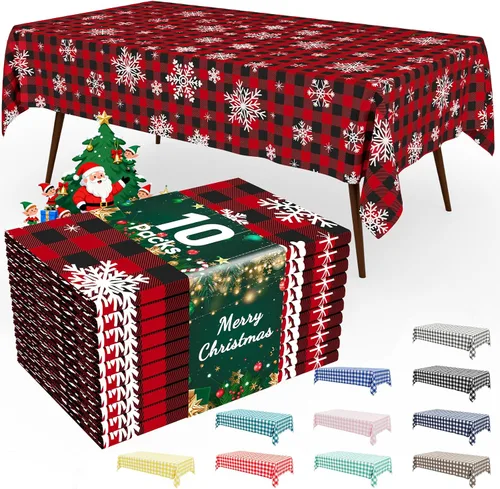 Vista 79 de Smiry Paquete de 3 Manteles Desechables de Cuadros Gingham Color Caqui - 54" x 72" Mantel de Plástico de Servicio Pesado, Cubiertas de Mesa