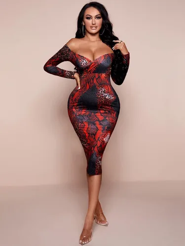 Vista 5 de Floerns Vestido largo ajustado de manga larga con hombros descubiertos para mujer