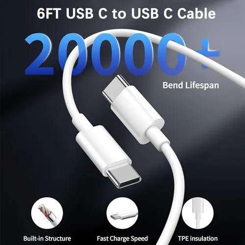 Vista 5 de Cargador de 40 W para iPhone 17 de carga rápida, paquete de 2 bloques de carga de pared USB C de doble puerto con cable USB C a USB C de 6 pies