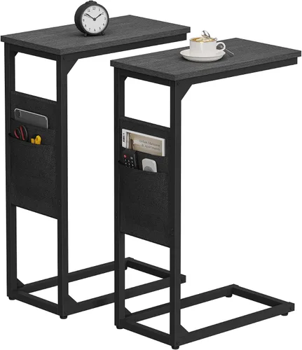 Vista 12 de TUTOTAK - Mesa auxiliar en forma de C, mesa lateral para sofá, mesa de sofá con bolsa de almacenamiento, bandeja para TV para sala de estar, Negro