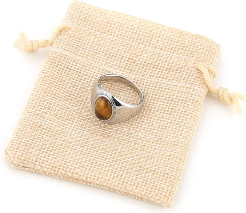Vista 7 de HZMAN Anillo de boda de acero inoxidable gótico con piedra de ojo de tigre grande para hombres y mujeres, tamaño 7-14, Metal,