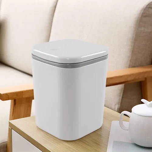 Vista 5 de Mini bote de basura con tapa, papelera desplegable para encimera, color gris Removable Small Garbage Can, Tiny Plastic Trash Bin, Counter Garbage