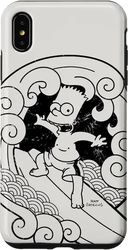 Vista 7 de Funda de madera japonesa para iPhone 15 Los Simpsons Bart Surfing