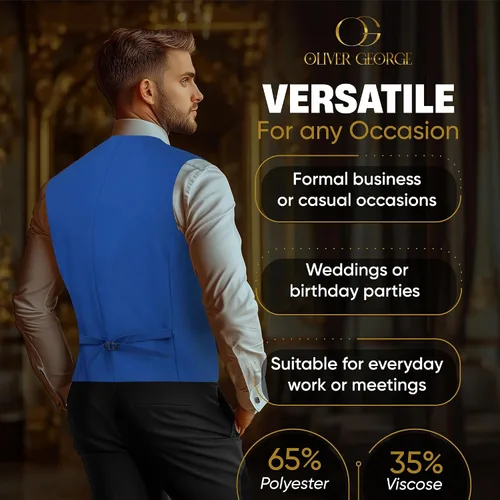 Vista 21 de Oliver George Chaleco formal de esmoquin en capas para hombre, chaleco de traje de negocios