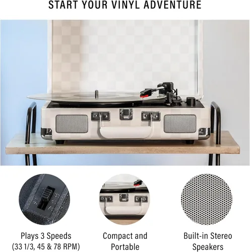 Vista 3 de Crosley CR8005F-AC Cruiser Plus - Tocadiscos vintage de 3 velocidades con Bluetooth, tipo maletín, reproductor de discos de vinilo, tablero