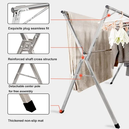 Vista 6 de Perchero de secado de ropa para interiores, estantes plegables para colgar, estante compacto para un fácil almacenamiento, gran capacidad para ropa