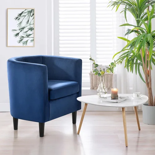 Vista 5 de Topeakmart Silla de club de terciopelo, elegante silla decorativa tapizada para sala de estar, recepción, dormitorio, color azul