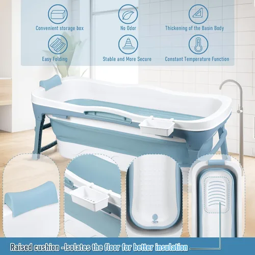 Vista 9 de Bañera portátil para adultos, bañera plegable de plástico de 51 pulgadas Gris