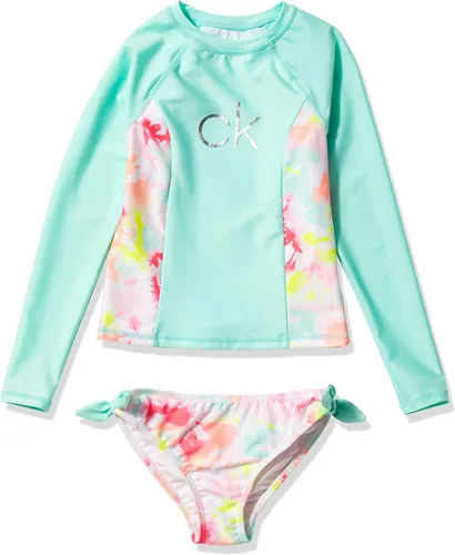 Vista 5 de Calvin Klein Conjunto de traje de baño de dos piezas con protección solar UPF 50+ para niñas Atomizador Ombre