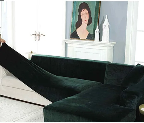 Vista 6 de Funda de sofá de felpa para sofá de 3 cojines, funda de terciopelo elástica para silla reclinable, protector de muebles y sofá biplaza
