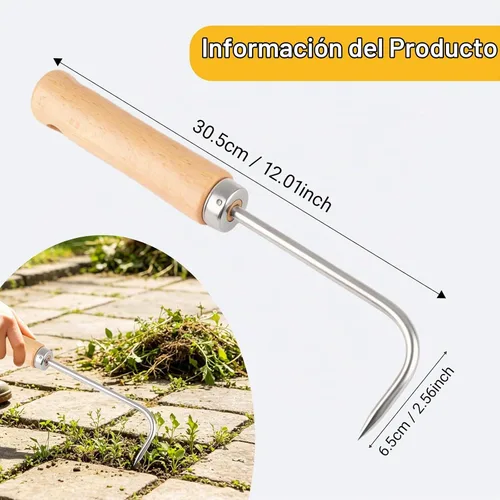 Vista 2 de Herramienta de deshierbe de grietas Gancho de una sola garra en forma de L de acero inoxidable Removedor de malezas de grietas Desmalezadora