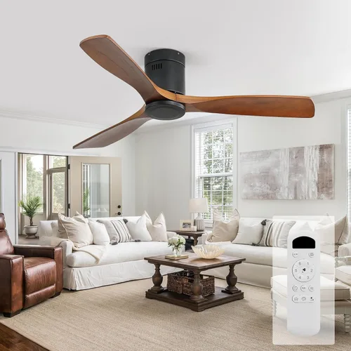 Vista 13 de Sofucor - Ventilador de techo empotrado y de varilla corta de 52 pulgadas con luz, con 3 aspas de madera maciza y control remoto, ventilador