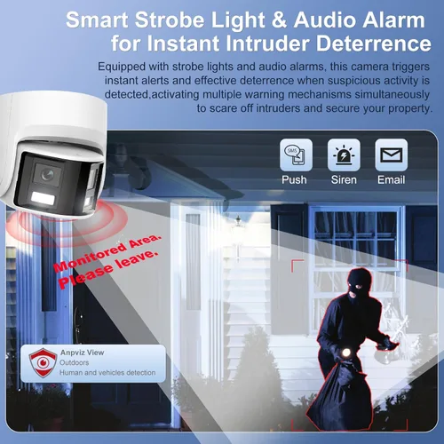 Vista 14 de Anpviz Cámara de seguridad de doble lente PoE de 6 MP para exteriores, panorámica de 180° gran angular IP Dome con cable cámara con detección