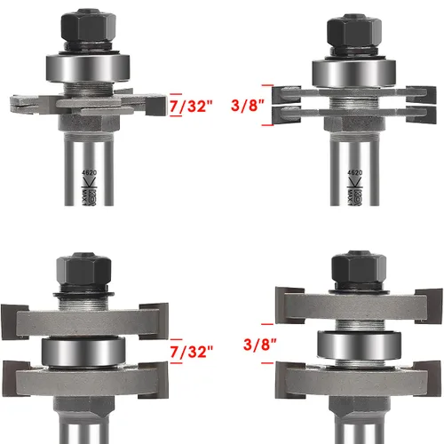 Vista 3 de Juego de brocas de ranura y lengüeta ajustables Pro con vástago de 1/2 pulgada, broca de fresado de madera en forma de T para combinar con tablas