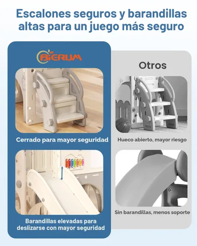 Vista 6 de BIERUM Juego de Tobogán para Niños Pequeños, 13 en 1, Tobogán Interior para Niños Pequeños de 1-3 años, Juego de Tobogán para Interiores y Crema