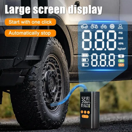 Vista 5 de Inflador de neumáticos Compresor de aire portátil - Bomba de aire inalámbrica para neumáticos de automóvil - Batería de 150 PSI y 10000 mAh Inflador