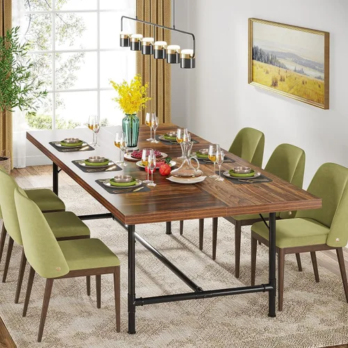 Vista 3 de Tribesigns Mesa de comedor para 6-8 personas, mesa de cocina rectangular de madera de 70.9 pulgadas con marco de metal de tubo, mesa de comedor