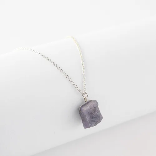 Vista 29 de Collar de piedras preciosas crudas piedras de nacimiento de plata