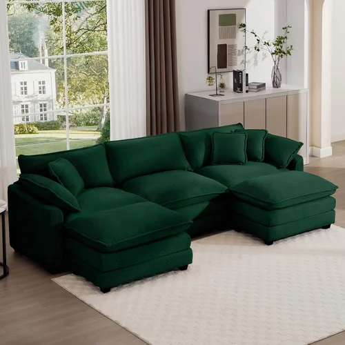 Vista 30 de Aoowow Sofá de dos plazas de pana, modernos sofás de nube de 2 plazas para sala de estar, sofás modulares de nube seccionales con asiento profundo
