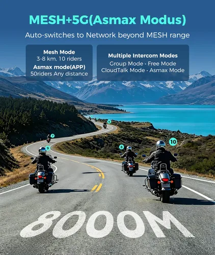 Vista 3 de ASMAX F1s - Auriculares Bluetooth para motocicleta con control de voz inteligente, sistemas de comunicación de casco de malla para 10 conductores