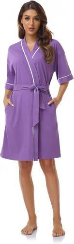 Vista 25 de COLORFULLEAF Bata de baño de manga corta para mujer, 100% algodón, longitud hasta la rodilla, con bolsillos