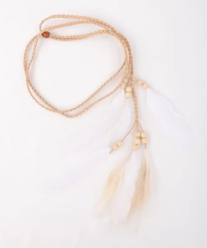 Vista 3 de Jumwrit Diadema de plumas bohemias, tocado gitano indio, diadema ajustable con borla, accesorios hippie para mujeres y niñas