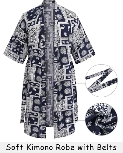 Vista 2 de COOFANDY Men's Lightweight Kimono Robe Japanese Bathrobes Open Front Long Cardigan Cloak with Belt