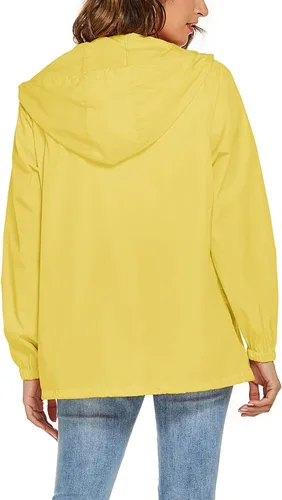 Vista 5 de Avoogue Chaqueta impermeable para mujer, ligera, transpirable, con capucha, rompevientos activos con bolsillo