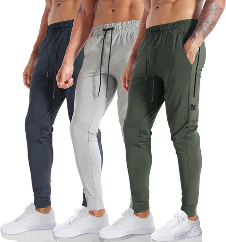 Vista 25 de BROKIG Pantalones deportivos ligeros para hombre, elásticos, de secado rápido, con bolsillos con cremallera