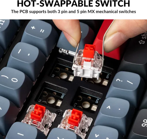 Vista 2 de Keychron V6 - Perilla de teclado mecánico personalizado con cable, versión QMKVIA de tamaño completo programable con interruptor rojo Keychron K Pro