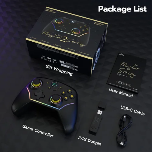 Vista 8 de ISHAKO Wireless PC Controller, Hall Effect Gaming Controller for PCLaptopSwitchiPhoneAndroid,with RGB Lighting, Turbo, Back Buttons, Hall