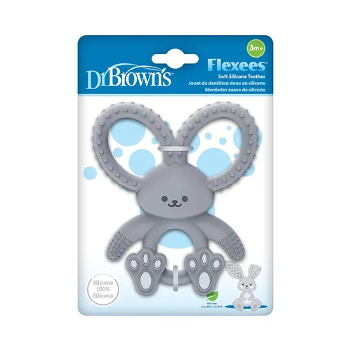 Vista 2 de Dr. Brown's Flexees Mordedor, Conejito Gris, Mordedor para bebé de silicona suave 100%, libre de BPA, 3m+, paquete de 1