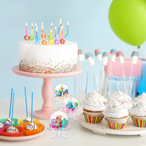 Vista 5 de Tessco for you 48 piezas de plástico mini soporte para tartas con cubierta de cúpula, recipientes para cupcakes de chocolate y dulces, placa