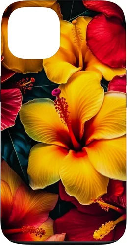 Vista 7 de Hawaiian Tropical Yellow Red Hibiscus Plumeria Case for iPhone 17