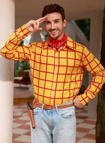 Vista 4 de Arvilhill Adult Halloween Howdy Costume Men's Button Down Plaid Cowboy Shirt