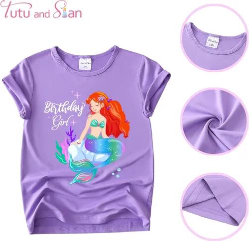 Vista 2 de Mermaid Outfit Set Shirt, Rainbow Tutu Dress, Satin Sash, Headband Birthday Gifts for Girls Costume