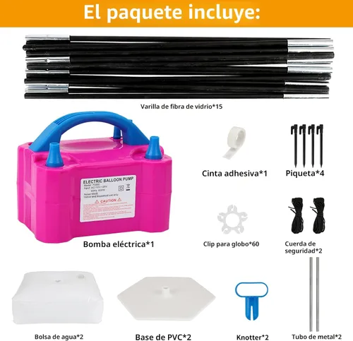 Vista 2 de RUBFAC Kit de arco de globos y bomba de globos, soporte de arco de globos ajustable de 10 pies de ancho para marco de piso con bases de bomba